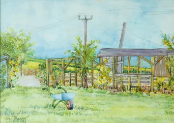 Cottage Garden with Wheelbarrow